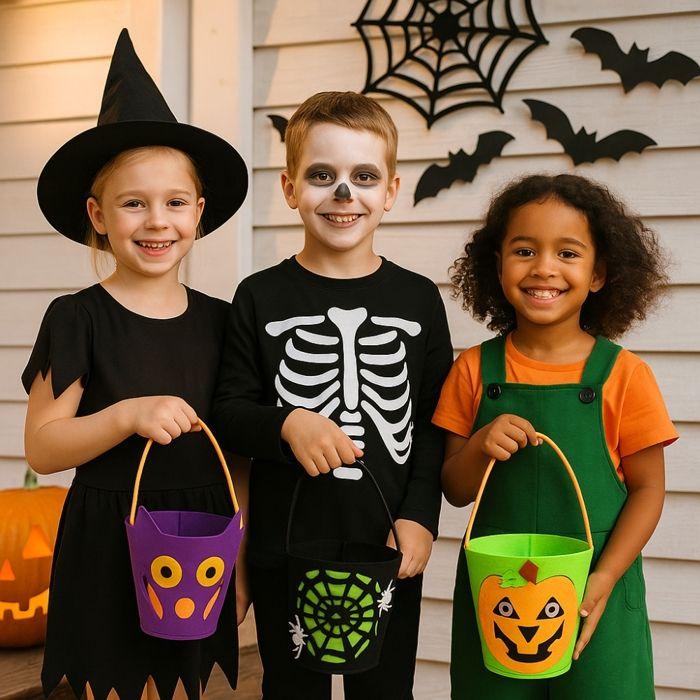 Halloween Bags In Colorful Felt 15 Cm – Trick or Treat ( Random Color ) - Pack of 3