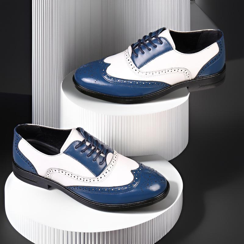 Men's Brogue Leather Shoes: Large Size, Color-Block, Trendy Formal Footwear
