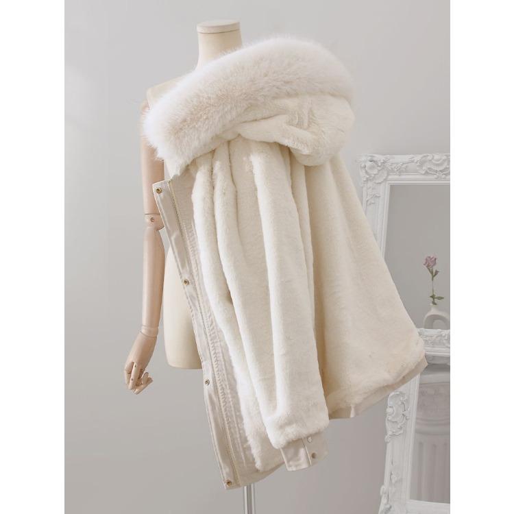 Zimní trendy parka s kapucí z umělé kožešiny a hřejivou podšívkou pro ženy