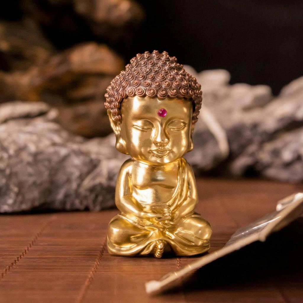 Seated Buddha Figurine Copper Meditation Statue Toned Base Meditating for Desk, Car