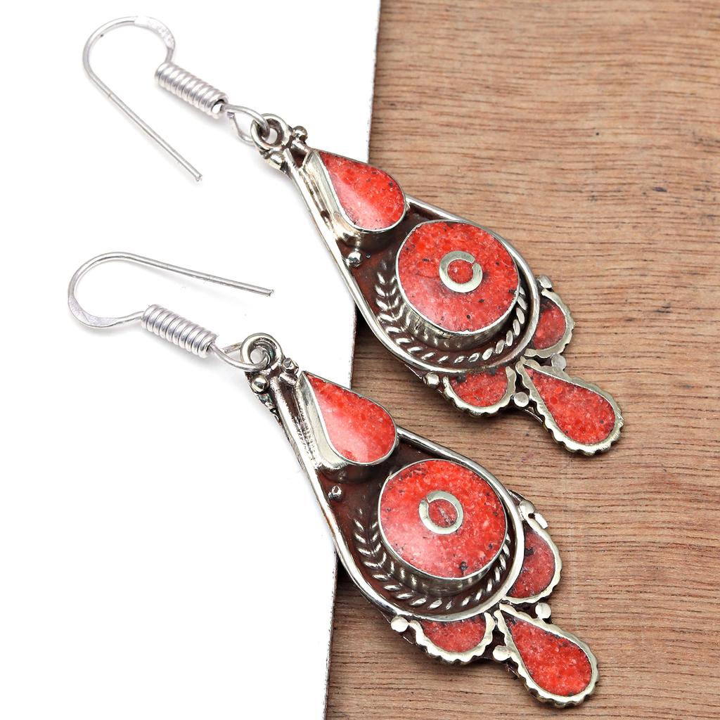 Turcoaz Tibetan Lapis Lazuli Cercei Nepali Bijuterii lucrate manual Coral Tribal