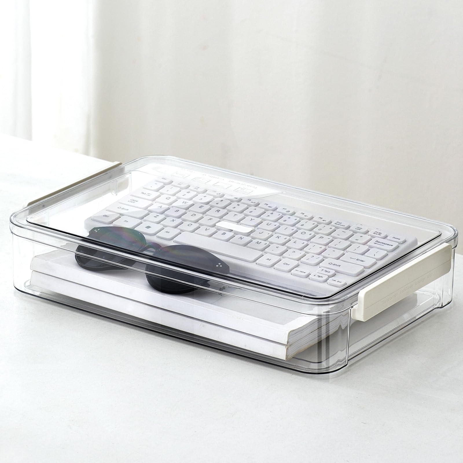 

ZASA Transparent Storage Box, A4 Size Compatible, Clear Organizer Case, Stackable, with Lid, Document Storage Case, Clear Document Storage Box, A4, fo