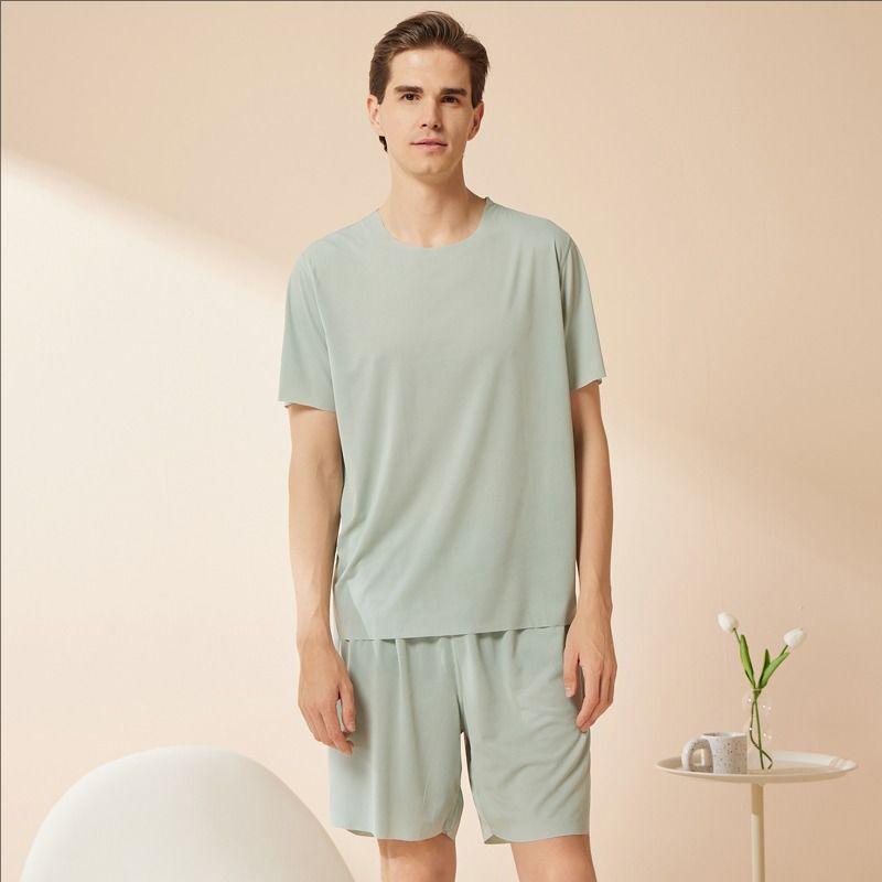 Modal Men's Ice Silk Summer Short-Sleeve Pajamas Set, 2025 New Teen Home Wear.