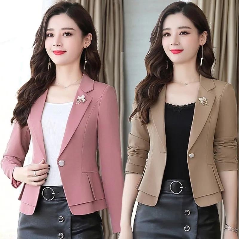 Spring Autumn Jackets Women Blazer Solid Fashion Slim Office Short Blazer Women Elegant Single Button Formal Blazer Coat