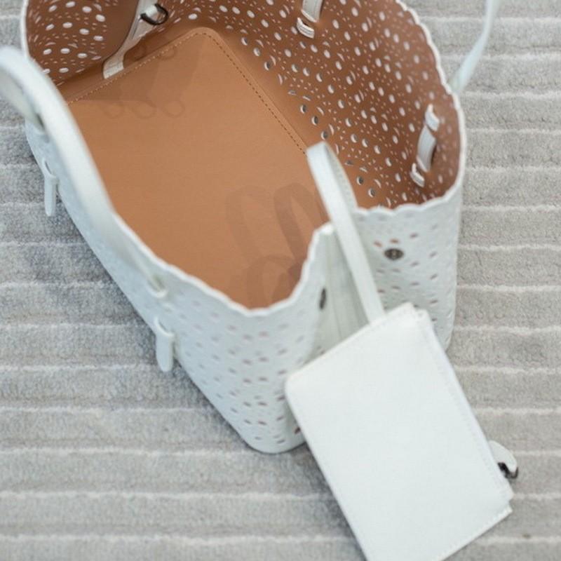 2026 Genuine Leather Women's Bag Tote French Hollowed-out Carved 25 Portable Cross-body Lazy Vegetable Basket