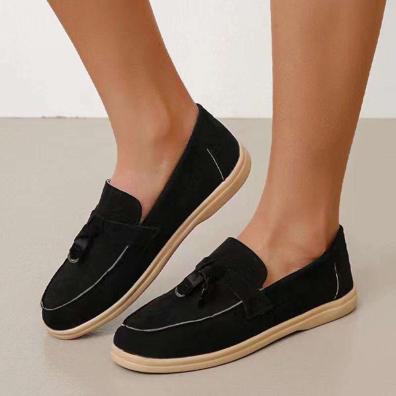 Spring new flat-bottomed Doudou shoes women's casual shallow mouth round head large size single shoes bow lazy shoes