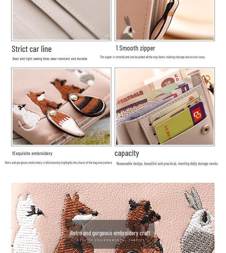 Korean Style Embroidered Zipper Wallet: Cute, Compact Women's Multi-Card Coin Purse