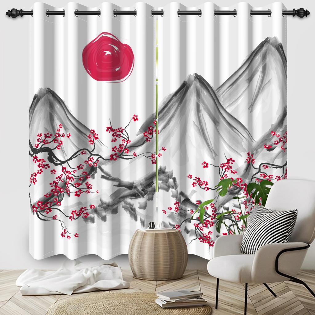 2pcs Red Plum Blossom Blackout Window Curtains Chinese Oil Painting Curtains For Bedroom Simple Style Home Interior Curtains