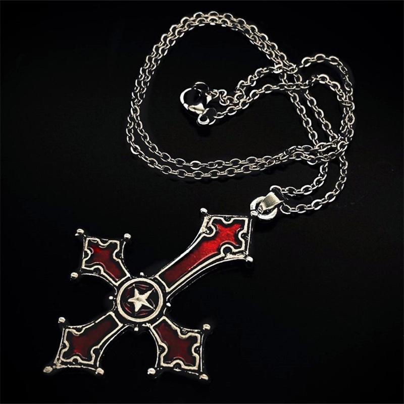 Vintage Gothic Cross Pendant Necklace For Men  Party Trend Punk Jewelry Halloween Gifts