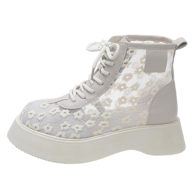 Fashion 2025 New Women's Sandals Thick Sole Lace Mesh Lace-up Embroider Women's Boots Dress Forest Anti-Slip Sole Breathable Zapatillas