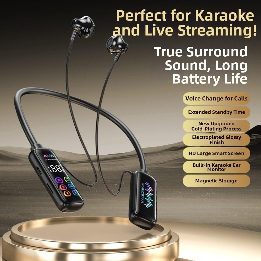 Noise Reduction Wireless Earphones HD Screen Karaoke Earphones Neckband Headphones Gamer Use