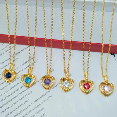 Gold Plated Heart Pendant Necklace with Micro-Paved Diamonds for Women.