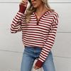 New Autumn and Winter Casual Commuting Retro Style Striped Zipper Hooded Sweater for Women