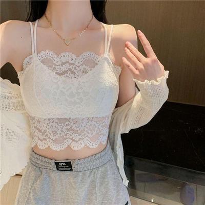 Damen Sexy Spitzen-Camisole-Tanktop mit Brustpolster, Große Größen, Atmungsaktiv für den Sommer, Außen- und Innenbekleidung.