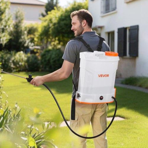 VEVOR Battery Powered Backpack Sprayer, 12L Powerful Electric Backpack Sprayer, 2 Retractable Wands & 5 Nozzles, Adjustable 0-90 PSI