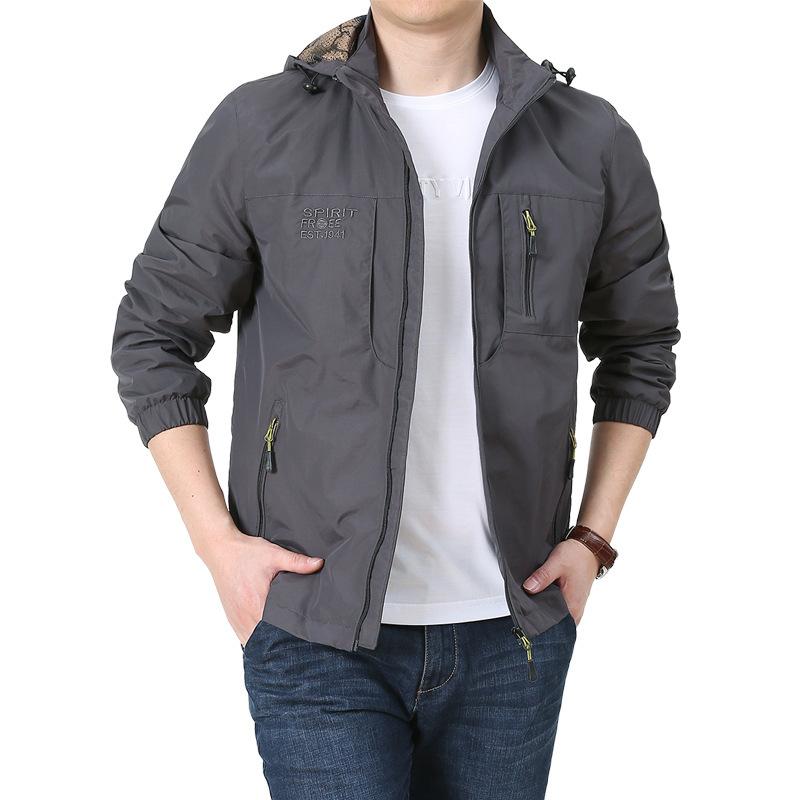 Spring and Autumn Men's Youth Outdoor Casual Jacket Hooded Multi-Pocket Loose Large Size Jacket Japanese and Korean American Jacket