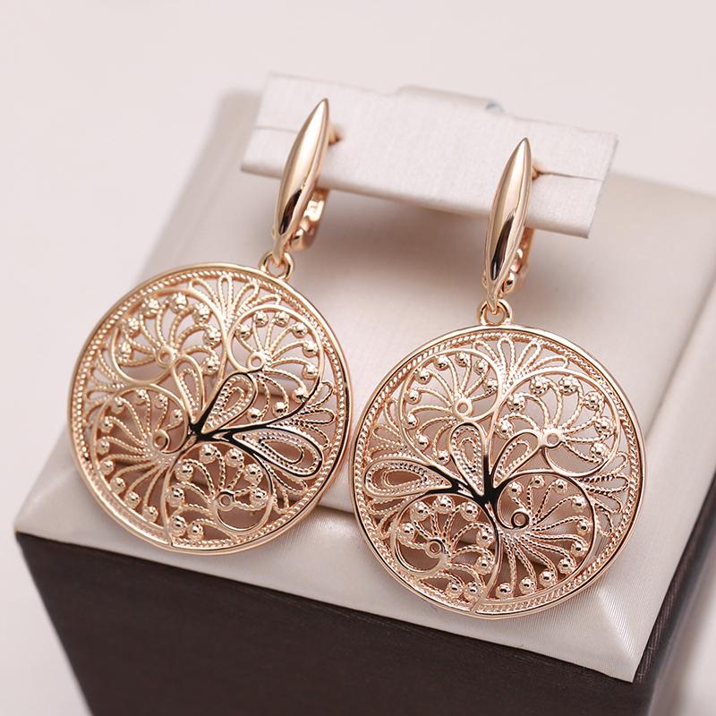 Fashion Glossy Dangle Earrings  Rose Gold Unusual Metal Sculpture Flower Earrings For Women Fine Daily Jewelry