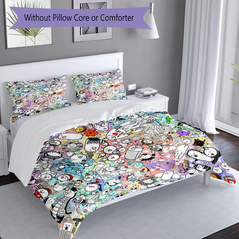3pcs The Battle Cats pattern bedding set duvet cover set includes duvet cover &pillowcases, perfect all season bedroom decoration & gift