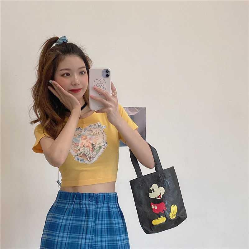 Elegant Angels Aesthetic Vintage T-shirts For Women With 90s Graphic Korean Style