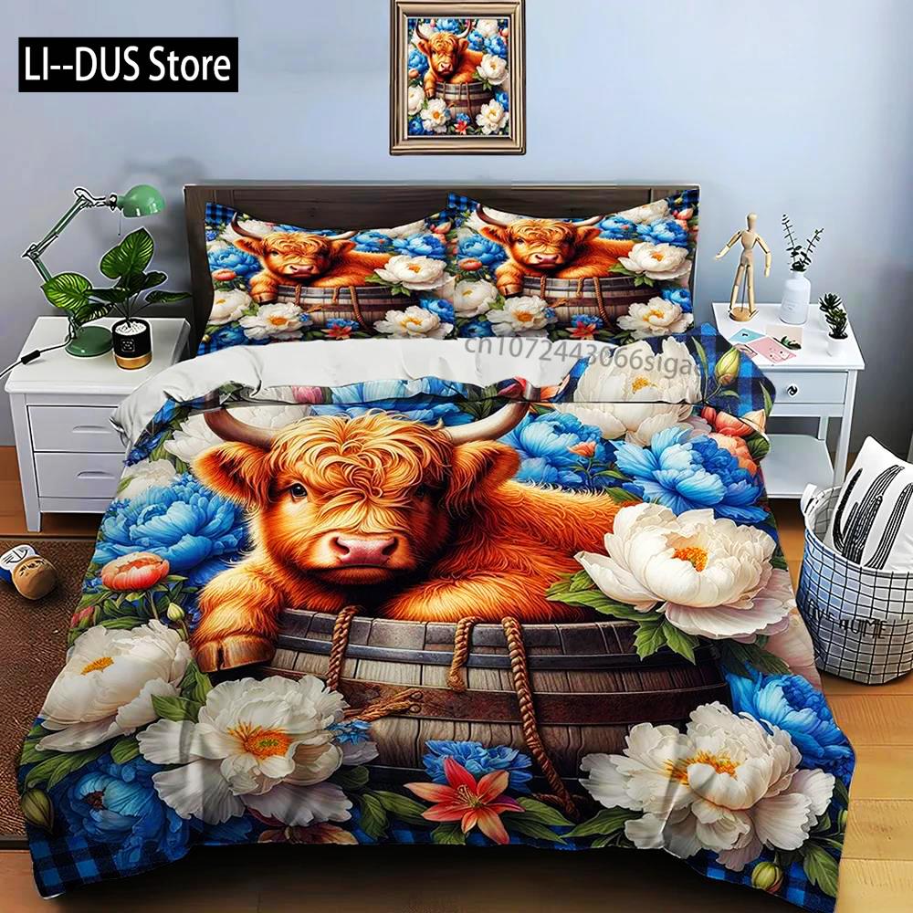 Highland Cattle Print Bedding Set Cute North American Duvet Cover 1 Duvet Cover 2 Pillowcases Adult And Kids Bedding Set Luxury
