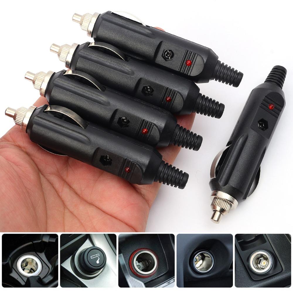 Car Cigarette Lighter Plug Male Adapter 12V 24V Replacement Connector LED Fused for Auto Truck RV Boat Power Supply Cable Head