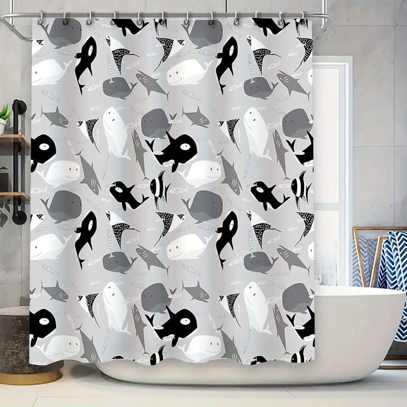 Whale Shower Curtain Set Waterproof Ocean Animal Pattern Bathroom Decor Whale Lover Gift Sea Life Fabric Backdrop Vintage Coasta 90x180cm