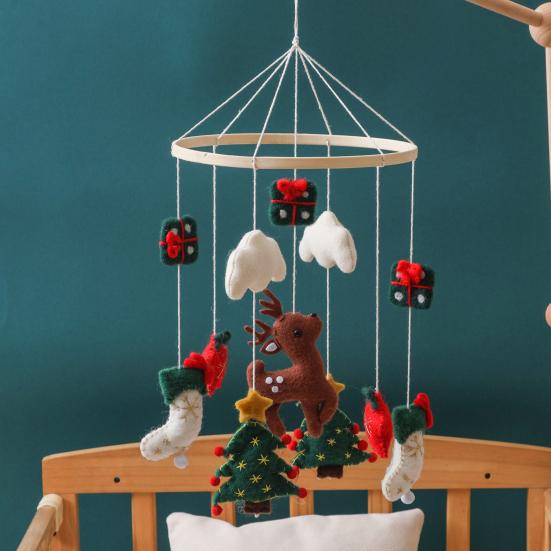 Christmas Crib Mobile Handmade Felt Baby Bed Bell with Reindeer Tree Stars Nursery Decor for Infants Safe Festive Holiday Gifts