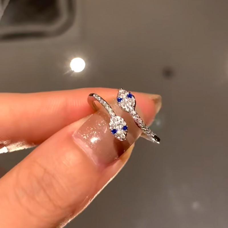 Blue Diamond 925 Sterling Silver Adjustable Snake Ring – Elegant Luxury Design Default Size