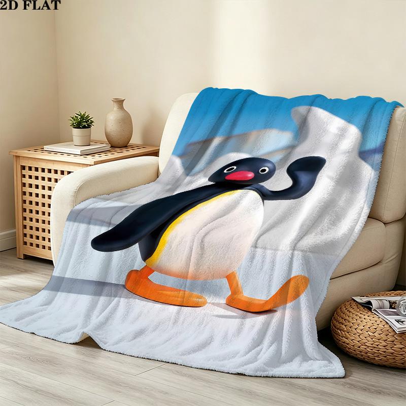1PC Pingu Patterned Flannel Blanket Suitable For All Seasons For Home Decor Warmth And Comfort Gifts Holiday Present