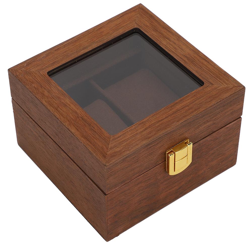 Wooden Watch Case 2 Slot Clamshell Watch Storage Box Organizer Black Walnut Color