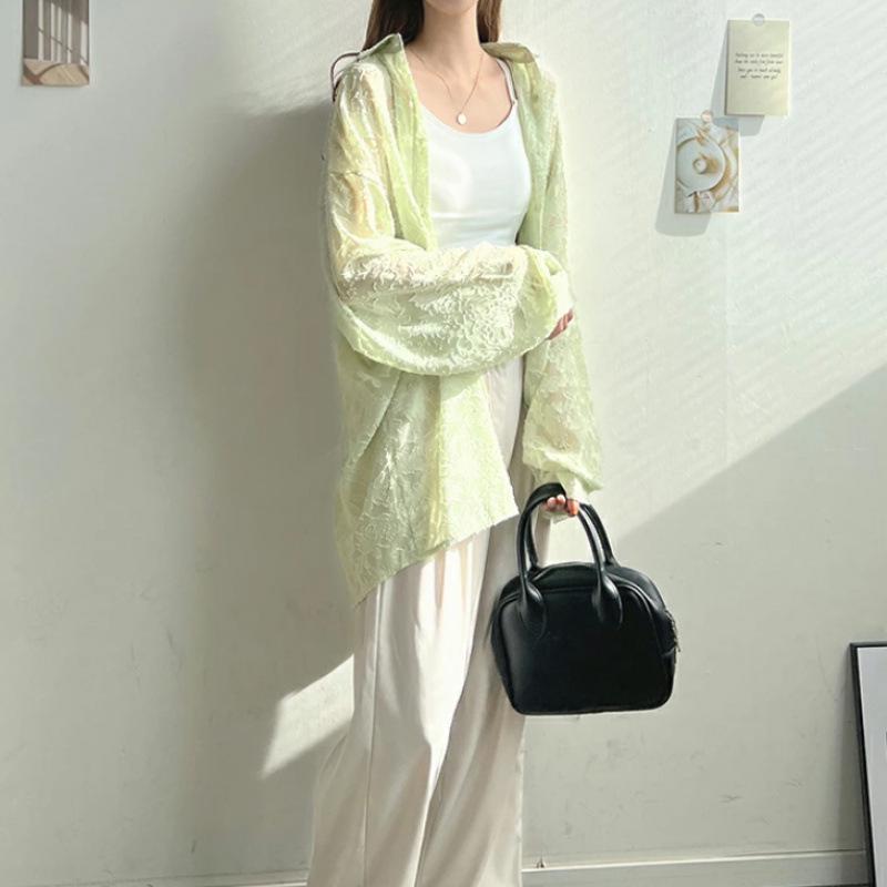 Japanese Korean Lace Chiffon Beach Top - Loose Airy Shirt