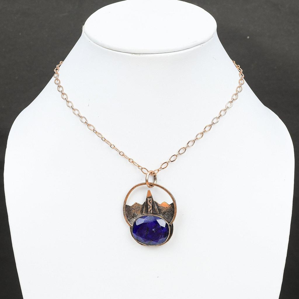 Faceted Blue Sapphire Pendant Copper Pendant Original Gemstone Pendant Antique Copper Jewelry Handmade Elegant Pendant Designer Jewelry Gift