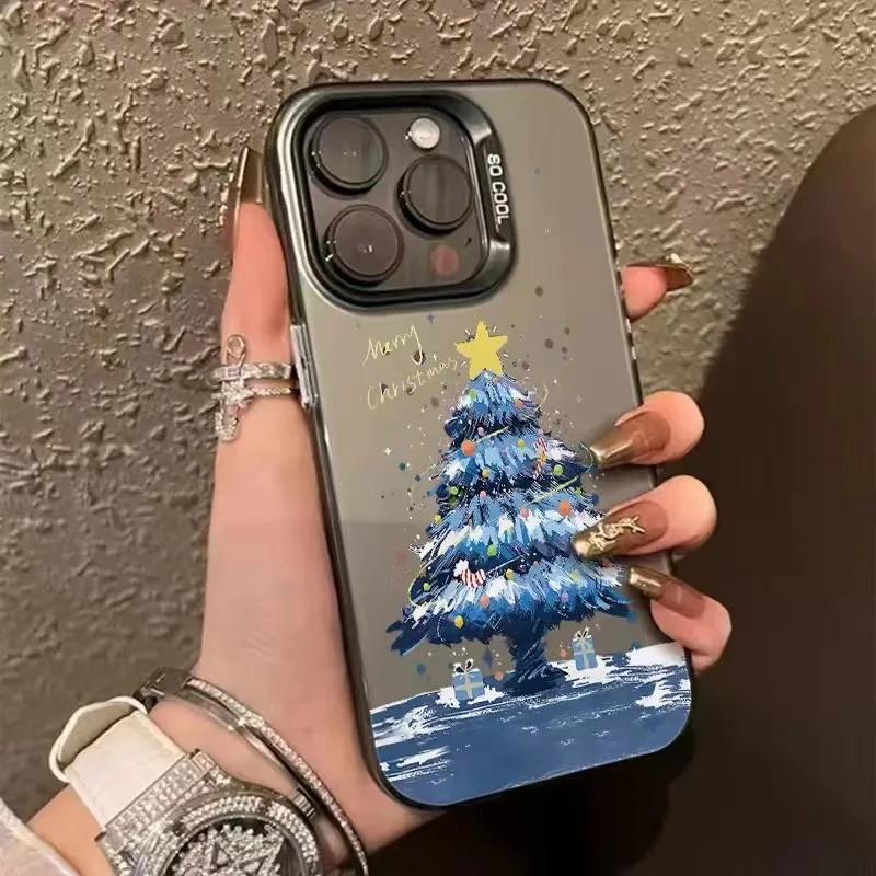 New Christmas Tree New Year Gift Phone Case For iPhone 15 14 11 12 13 Pro Max X XS XR 8 7 14 Plus Lens Protection Plating Cover