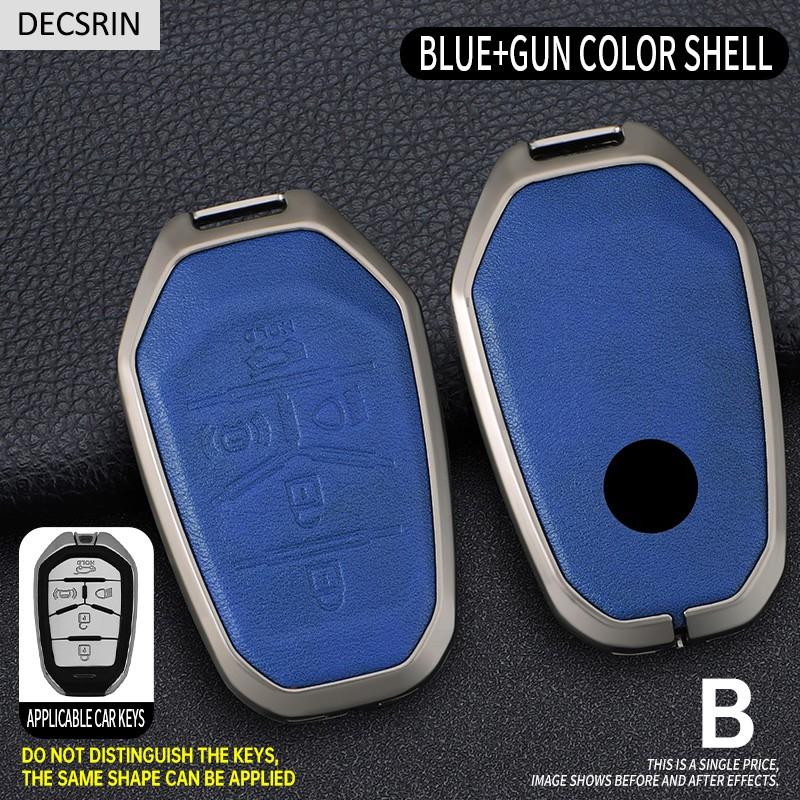 Zinc Alloy+Leather Car Remote Key Case Cover Protective Shell Fob for Ssang Yong 2020 G4 Rexton AutoKeychain Styling Accessories