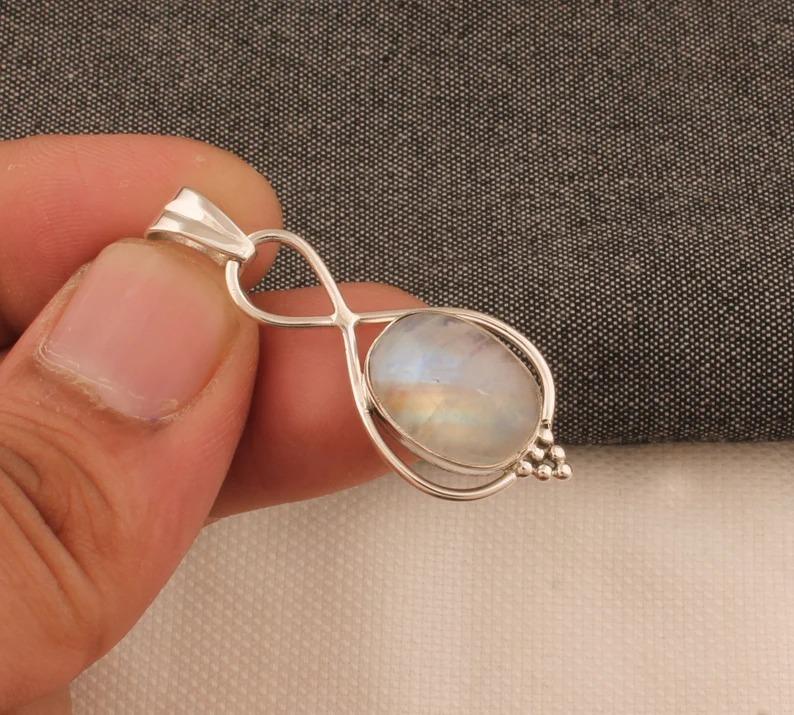 Månstenshänge, 925 Sterling Silver Kvinnors hänge halsband, Reiki hänge, Healing hänge, Charmsmycken, Unisex present