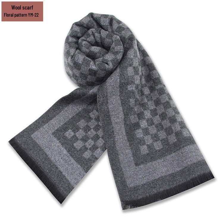 Męski szalik zimowy w czystą szarość w kratę, mieszanka wełny - gruby i ciepły