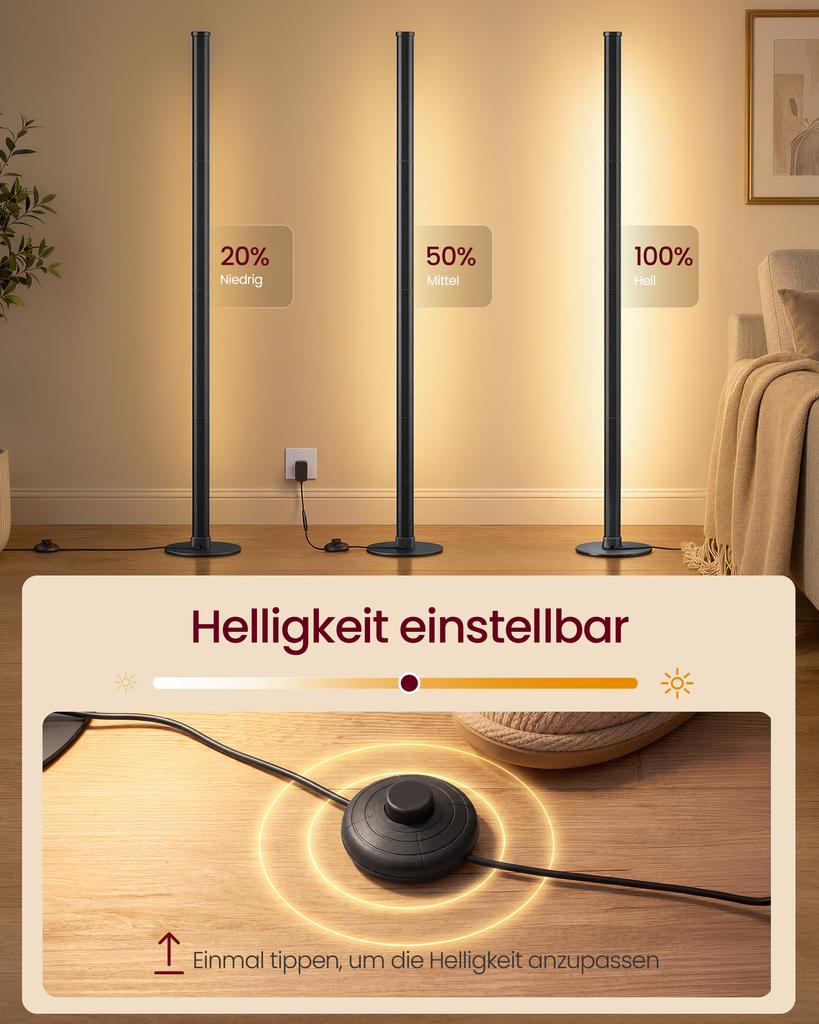 VASAGLE Set of 2 LED Floor Lamps for Living Room, Dimmable, 12W 1200LM, 3000K