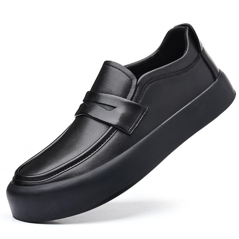 Loafers Men's Autumn New Slip-on Driving Genuine Leather Soft-soled Frosted Leather Shoes Black Formal Business Peas Shoes