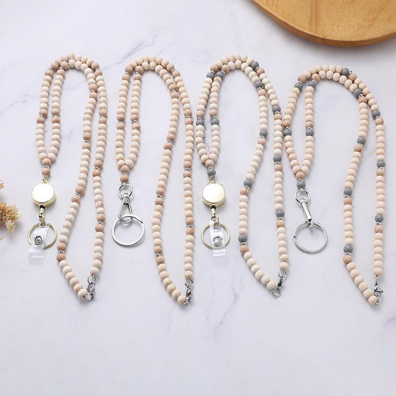 Boho Lanyards For Id Badges Gifts For Women For Christmas Retractable Wood Beaded Badge Holder Teacher Lanyard Cruise Lanyard