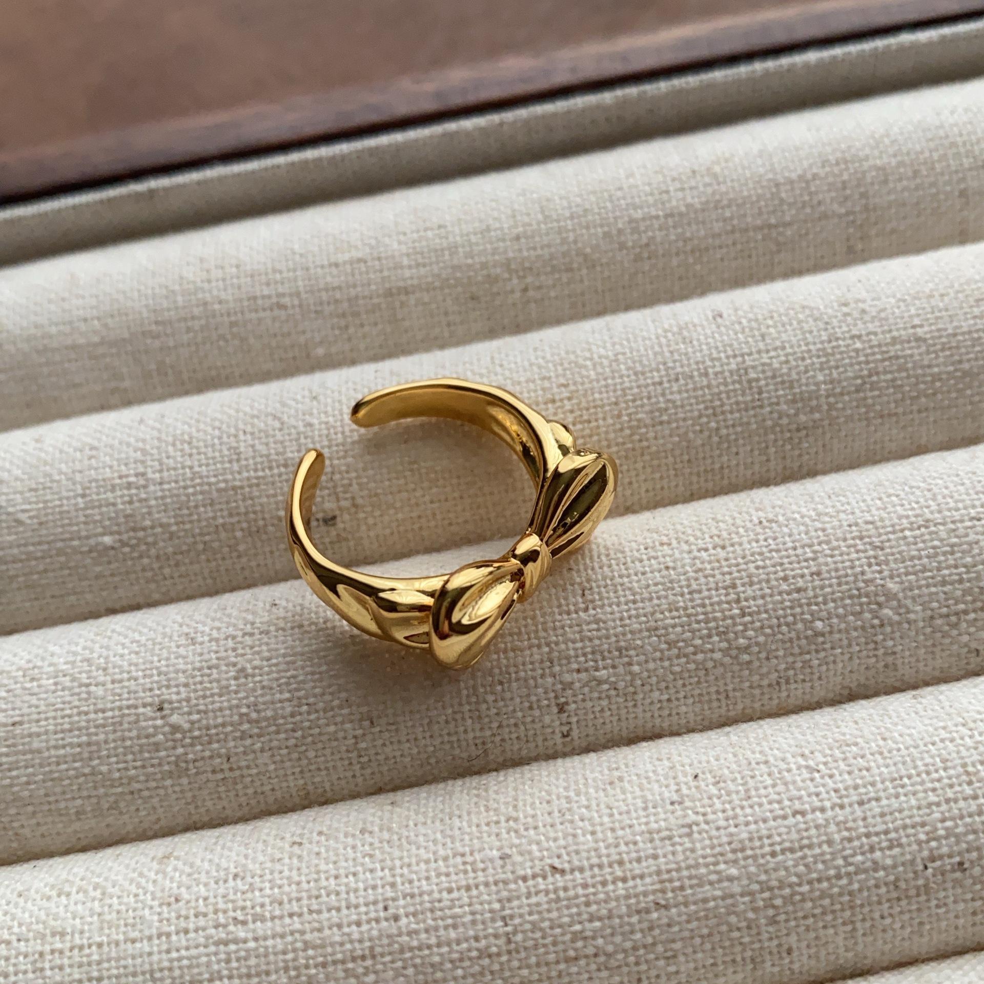 

Minimalist style sweet love bow ring Korean version popular fashion open ring personalized niche design ring