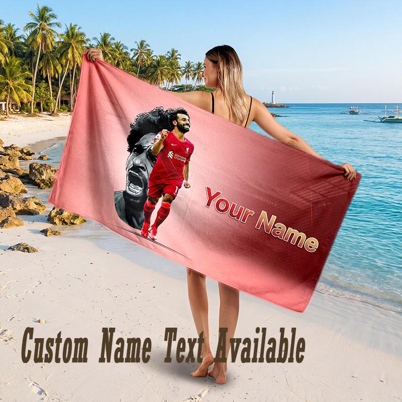 Mohamed Salah Design Beach Towel Custom Text Large Towel for Beach Vacation