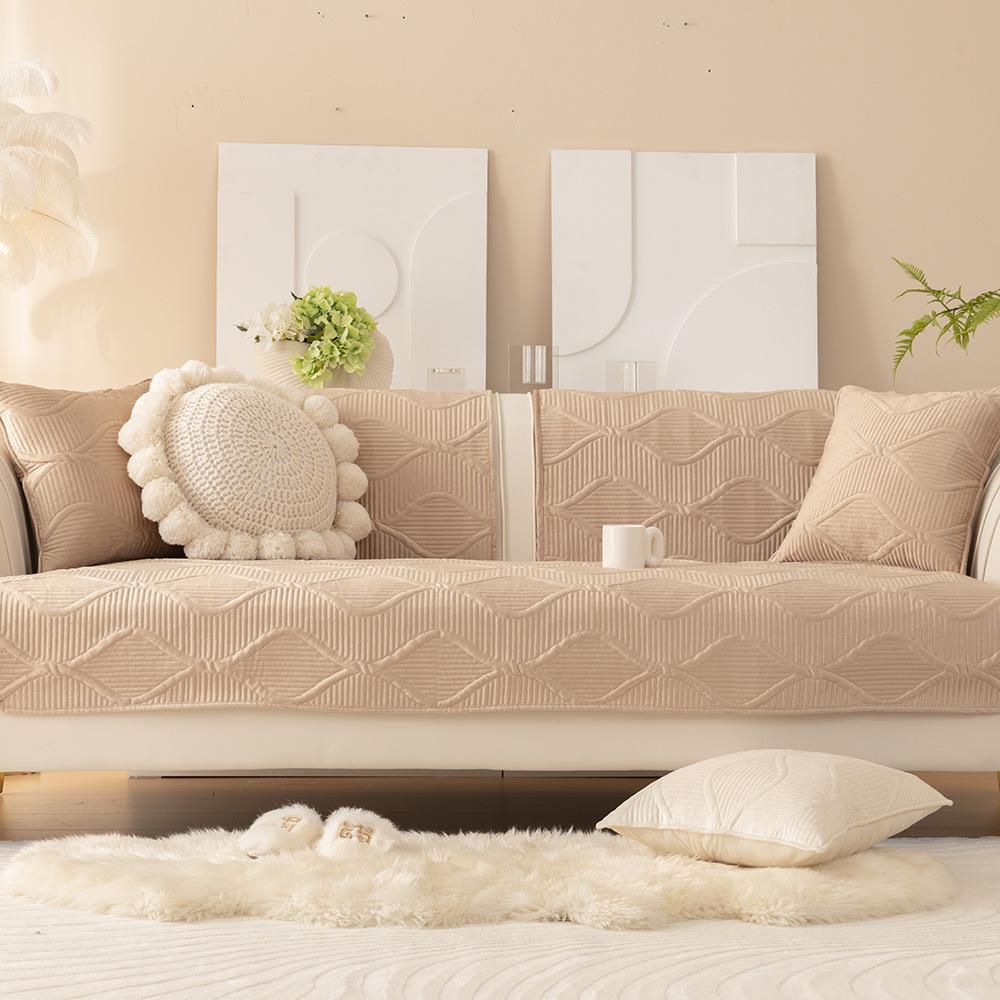 Autumn and Winter Embroidery Sofa Cushion Plush Solid Color Sofa Towel Modern Minimalist Backrest Armrest Cushion Covers