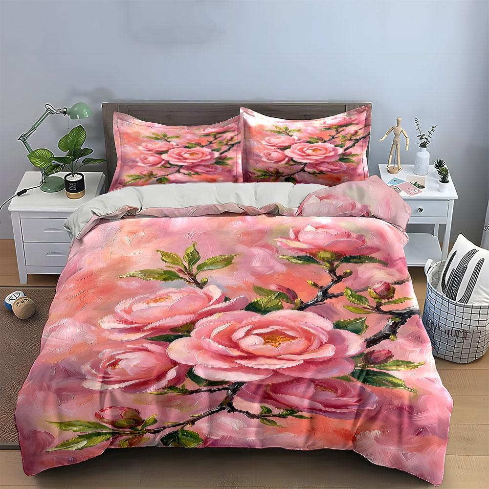 Pink roses with branches. Bedding sets Duvet cover sets Duvet covers Pillowcases(1 * Duvet Cover 2 * Pillowcases, without duvet insert)