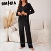 GMXIA Women's Homewear Autumn and Winter Cardigan Long-sleeved Trousers Two-piece Pajamas