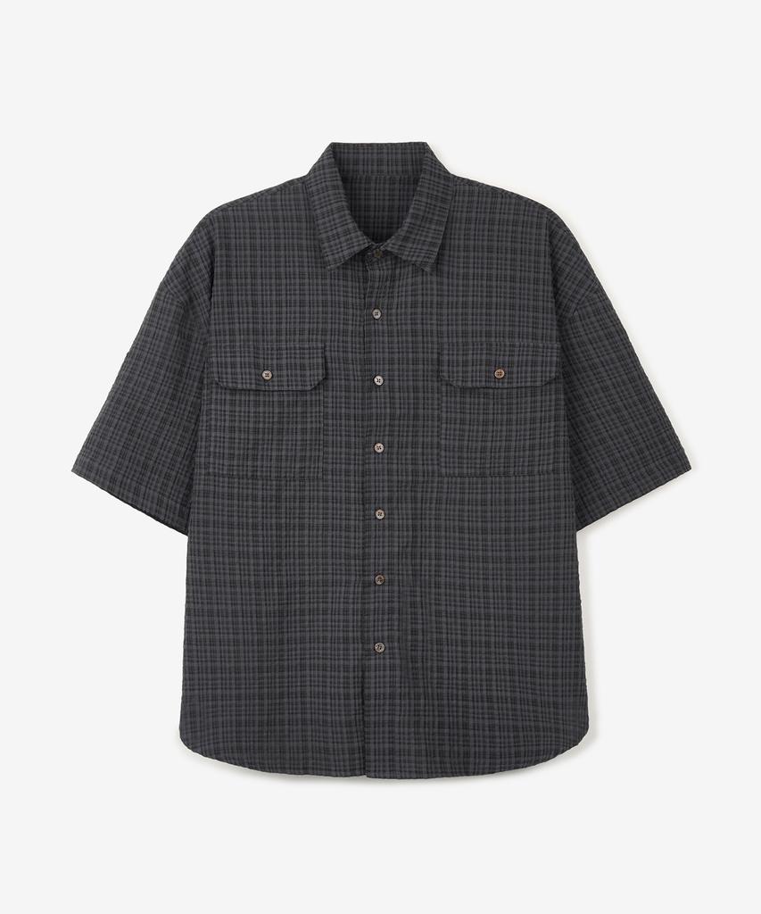 Dei [Summer] Roll-Up Two-Pocket Check Half Shirt