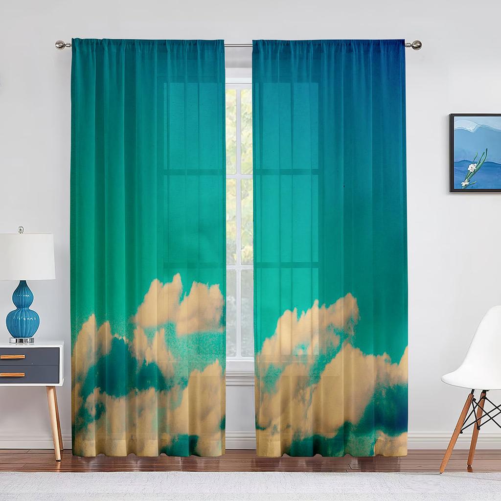 Fantasy Clouds Pink Purple Blue Tulle Curtains for Living Room Decorations Chiffon Sheer Voile Kitchen Bedroom Curtain Drapes