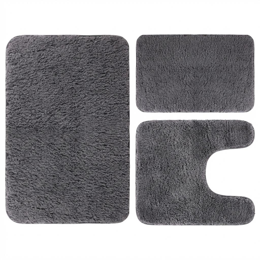 Set di 3 Tappetini da Bagno in Velluto con Memory Foam Assorbenti Antiscivolo Extra Morbidi Lavabili in Lavatrice e Asciugatrice Tappetino per Pavimento del WC