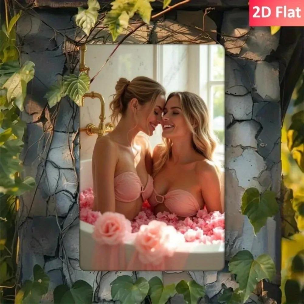 Vintage Pink Retro Bathtub Metal Wall Decor - Easy-Hang Adhesive Home Spa Bathroom Ladies Art Poster