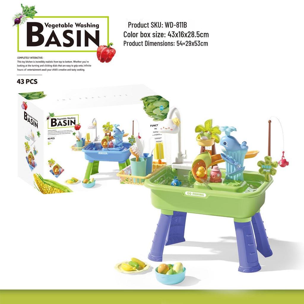 Children's Day Electric Water Play Table: Role-Playing Dishwashing, Fishing, Slide, and Sprinkler Toys