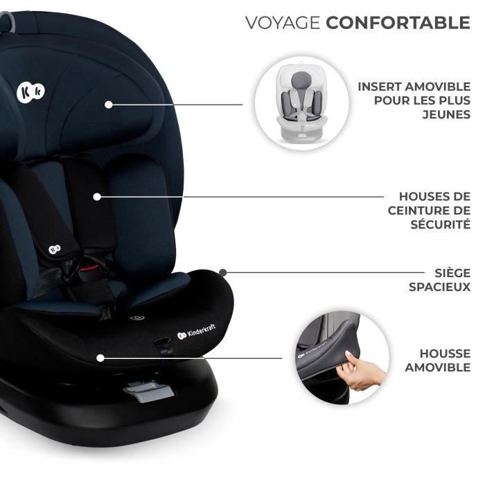Siège-Auto Enfant Kinderkraft I-GROW I-SIZE, 40–150 cm, Pivotant 360°, ISOFIX, Harnais 5 Points, Appui-Tête 12 Niveaux, Noir